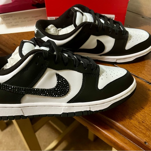 NEW NEVER WORN Panda Dunks made custom with Swarovski crystals in Nike swoosh. - Picture 6 of 7